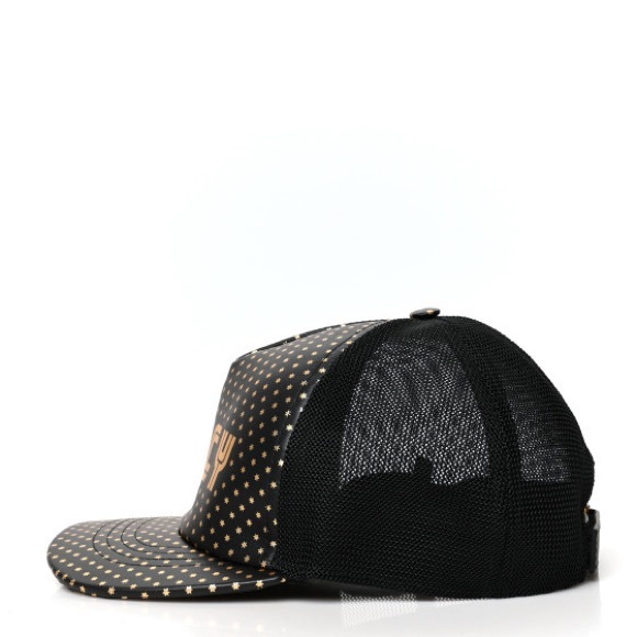 GUCCI X SEGA unisex Calfskin leather “GUCCY” Stars Baseball Hat Cap Black Gold - Picture 5 of 11